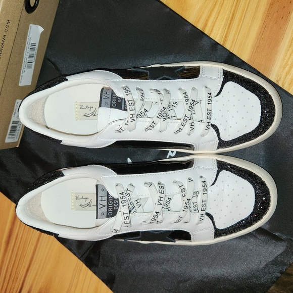 Vintage Havana Sneakers- Mercer-White with Black Croco-7.5 - Picture 2 of 6